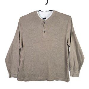 Mens Red Head Beige Henley Shirt Long Sleeve Cotton Polyester Blend Size XL